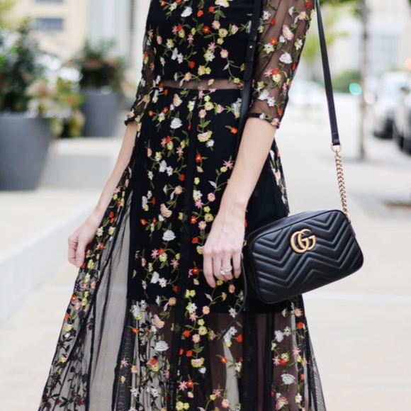 Lucy Paris Black Midi Floral Embroidered Dress - Picture 4 of 4